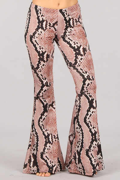 snakeskin flare pants