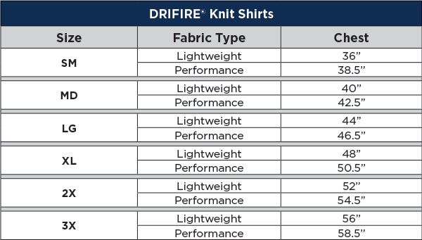 National Safety Apparel FR Lightweight Long Sleeve T-Shirt Sizing Chart