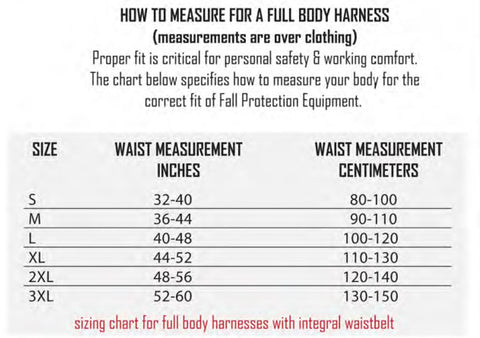 Elk River Safety Harness Size Chart & Fit Guide- Fall Arrest – X1 Safety