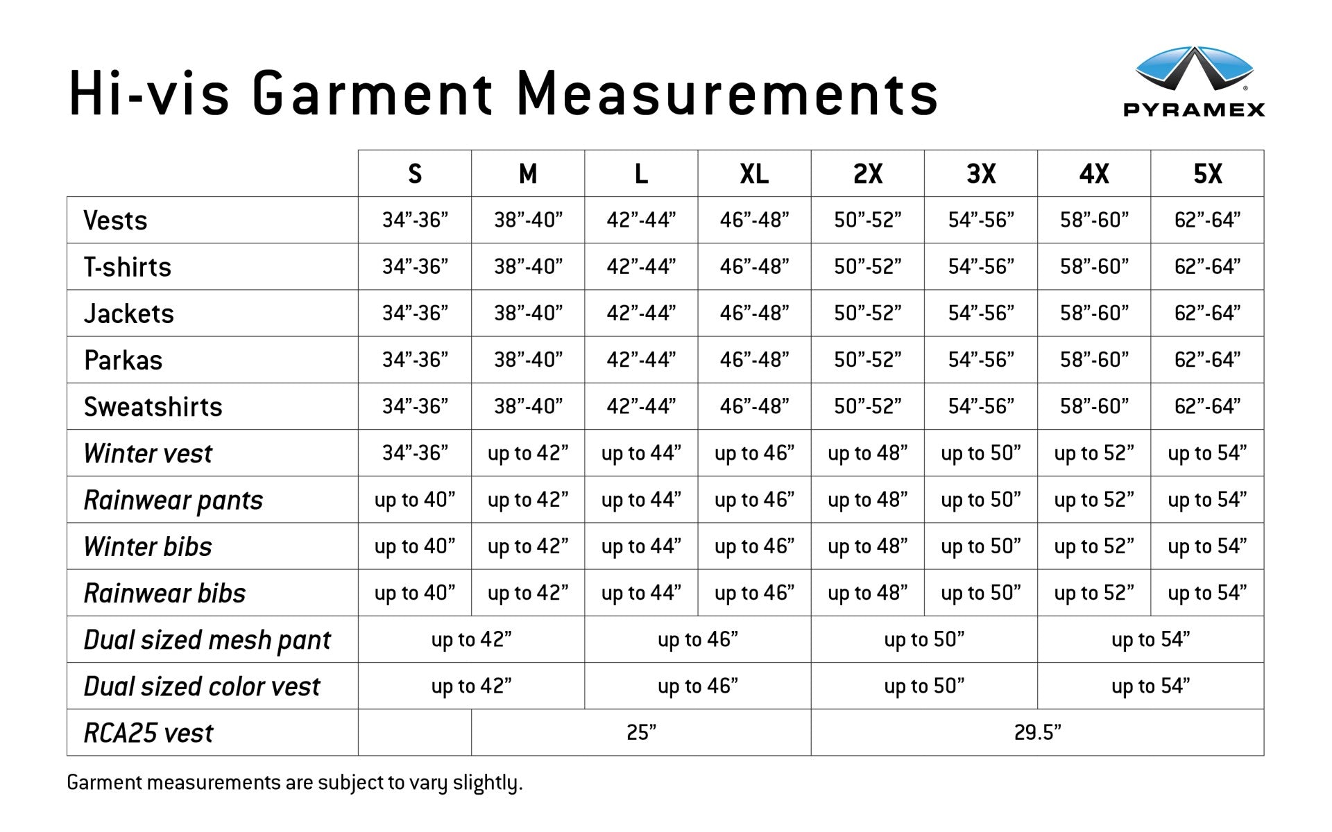 High Visibility Vest Measurements