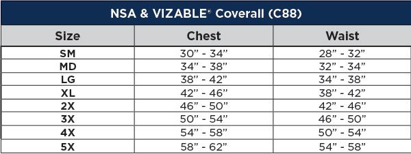 National Safety Apparel Coverall Sizing Chart