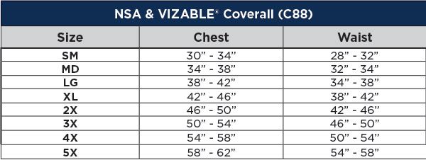 National Safety Apparel Arc Flash Kit Coverall Sizing Chart