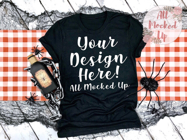 Download Black Halloween T Shirt Mockup Bella Canvas 3001 Photography Art Collectibles Kromasol Com