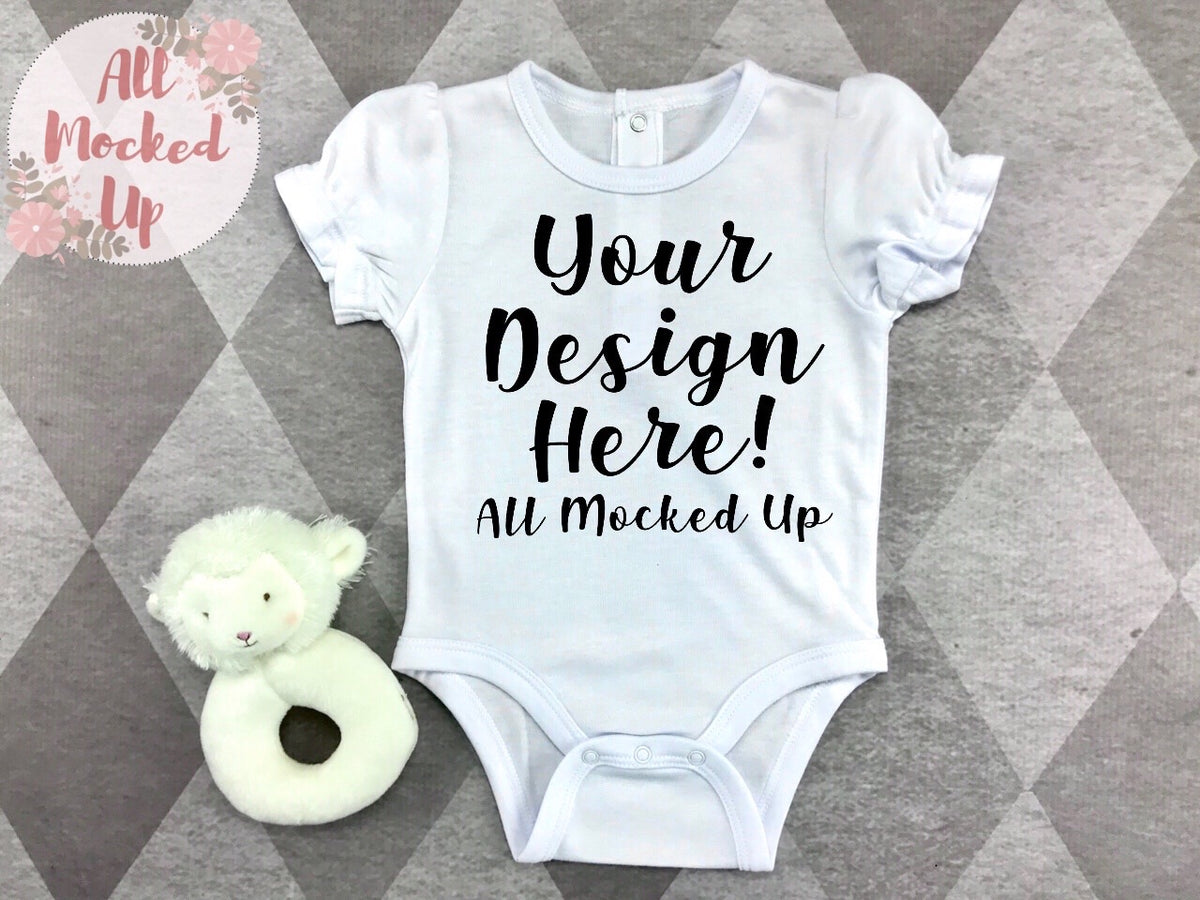 Download ARB Blanks Ruffle Sleeve Baby Bodysuit Shirt Sublimation Mock Up MockU - All Mocked Up