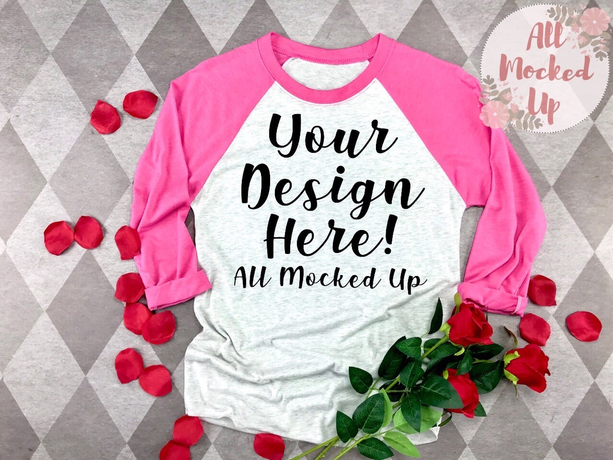 Download Next Level 6051 Adult Raglan PINK SLEEVE T-shirt Tshirt Mock Up MockUp - All Mocked Up