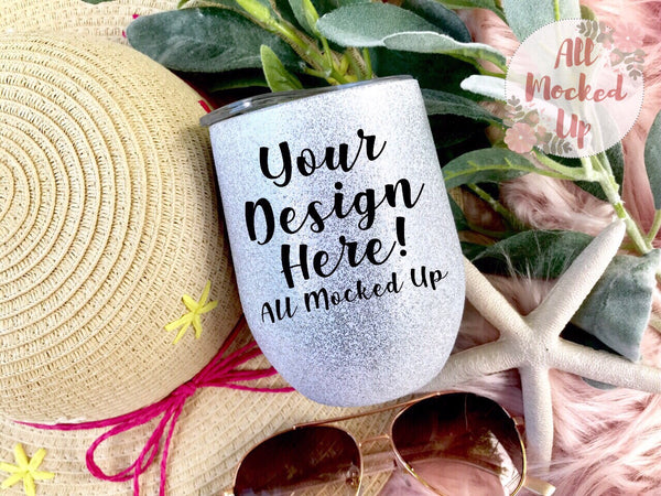 Download White Glitter Wine Tumbler Mock Up Mockup Image Sublimation Mock Up All Mocked Up