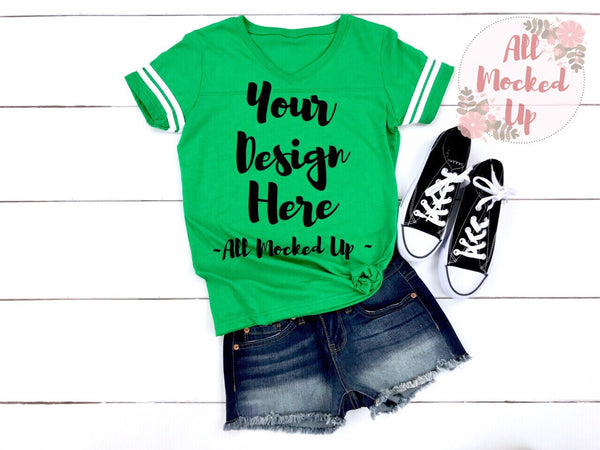 Download Lat Apparel 3537 Green Women S Football Jersey T Shirt Tshirt Mock Up All Mocked Up