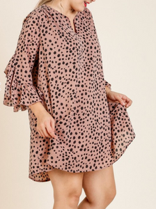 Download Dalmatian Print Layered Ruffle Sleeve Split Neck Dress The Southern Loft