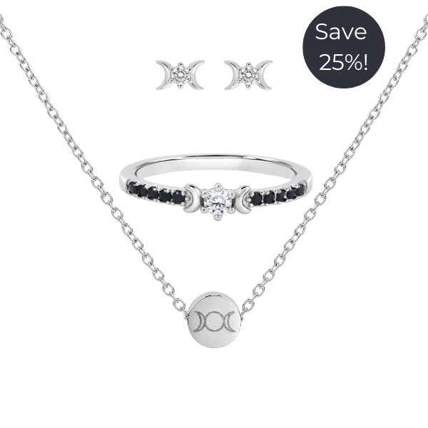 Triple Goddess Ring, Necklace & Stud Earrings Set (Save 25%) - Sterling Silver