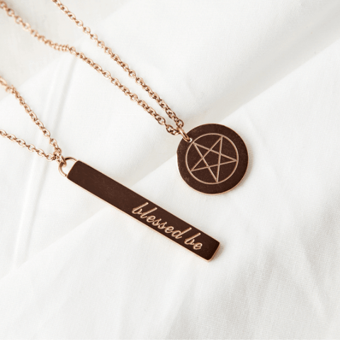Blessed Be Magick - Blessed Be and Pentacle Necklace in Rose Gold