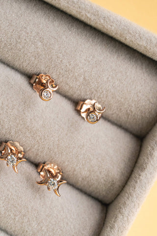 Triple Goddess and Horned God Mini Stud Earrings in Rose Gold