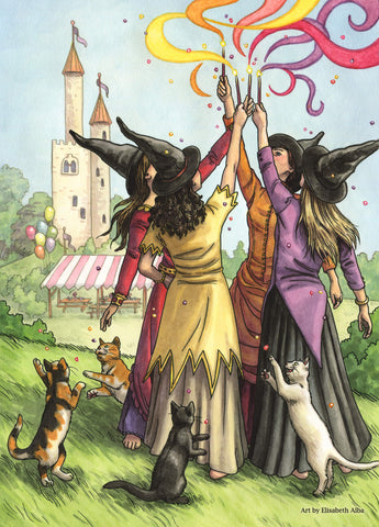 Three of Wands tarot card from the Everyday Witch Tarot by Elisabeth Alba