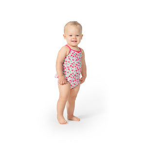 One-piece Swimsuit w/ Frill - Heart Cherries
