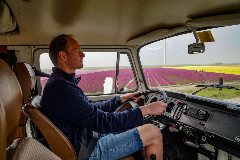 Tulpenvelden oude volkswagen bus