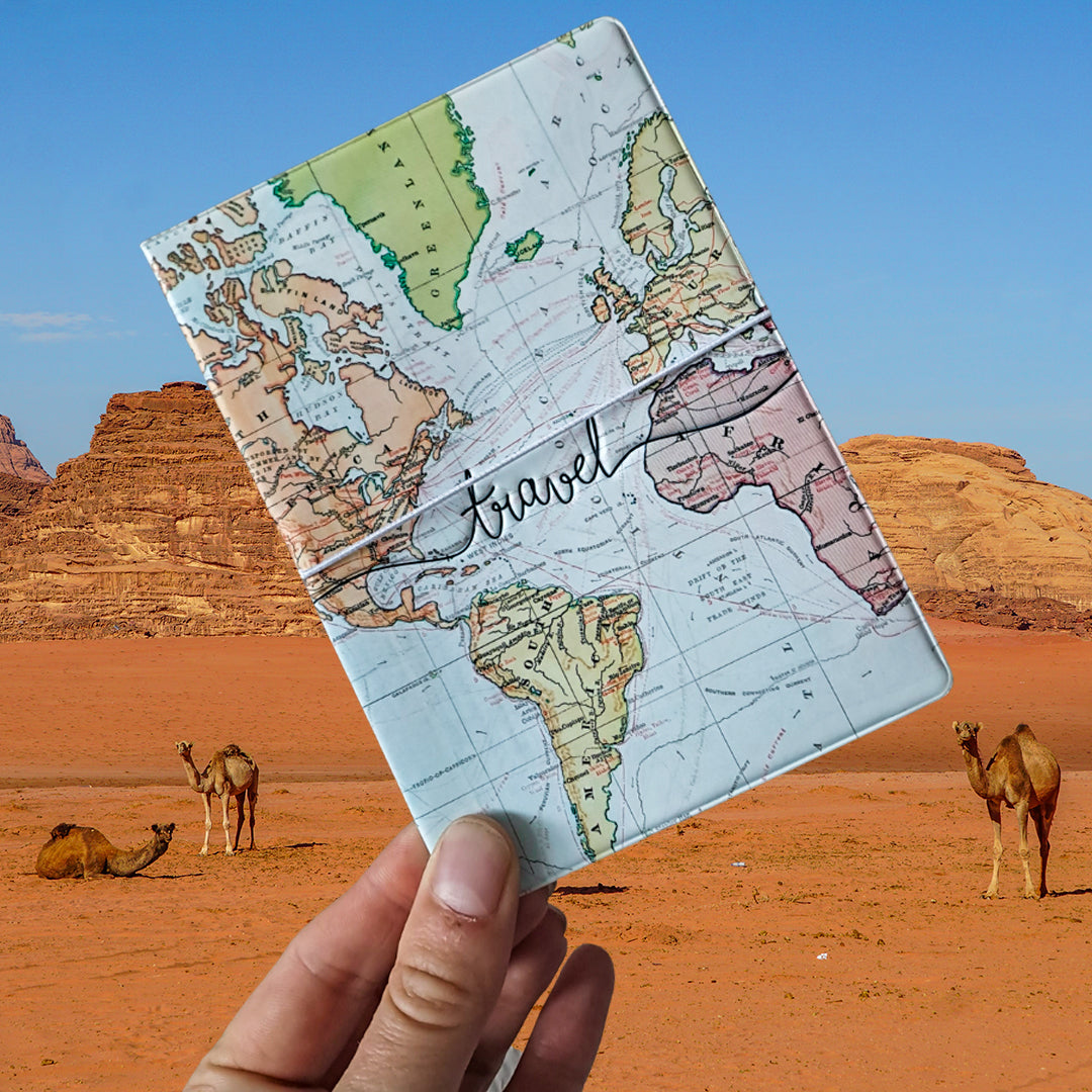 Slepen begrijpen Bek Paspoorthoesje Travel met wereldkaart ✔️