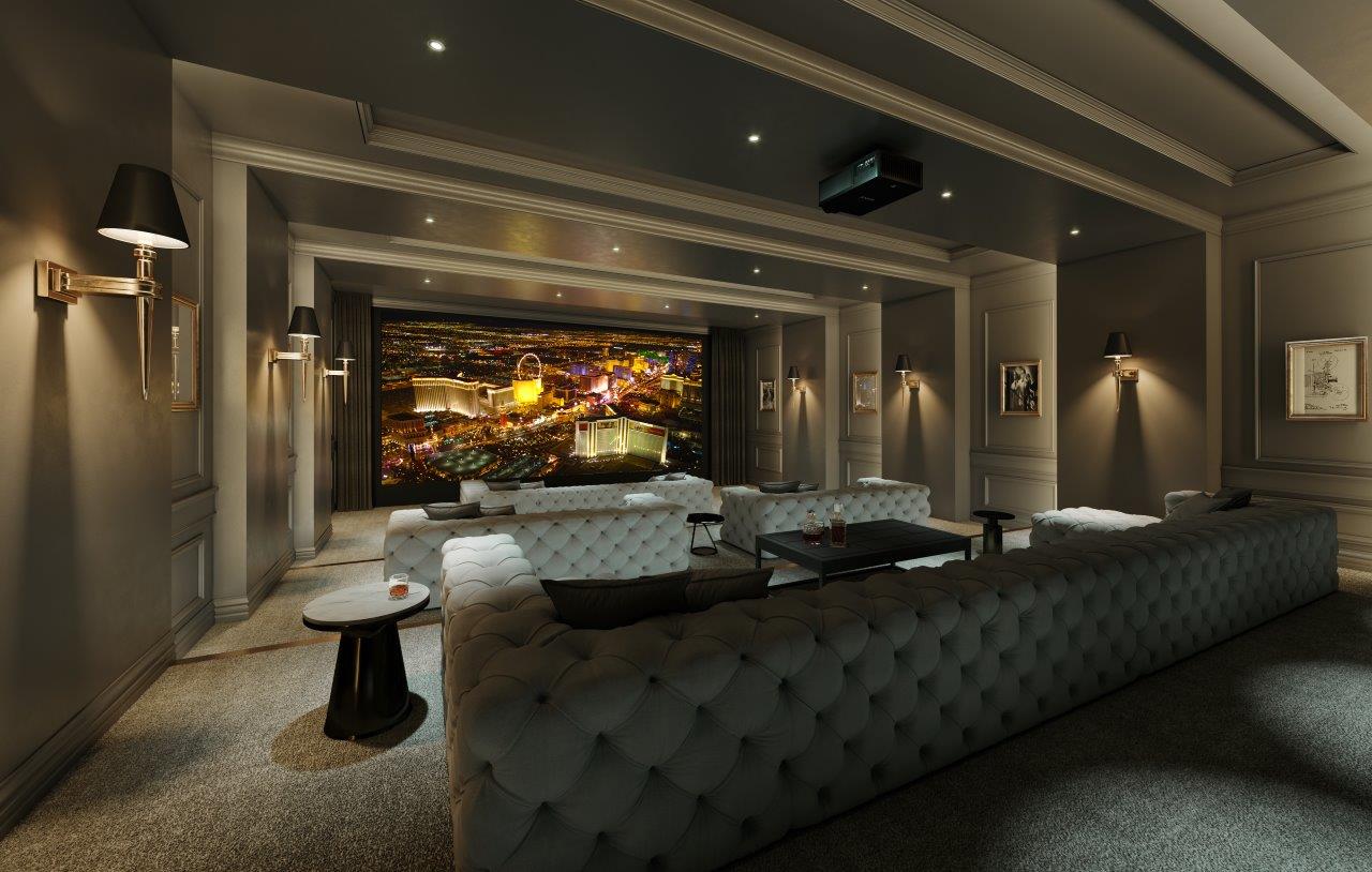 Amazing home cinema with mood lighting, cinema seating and smart home system