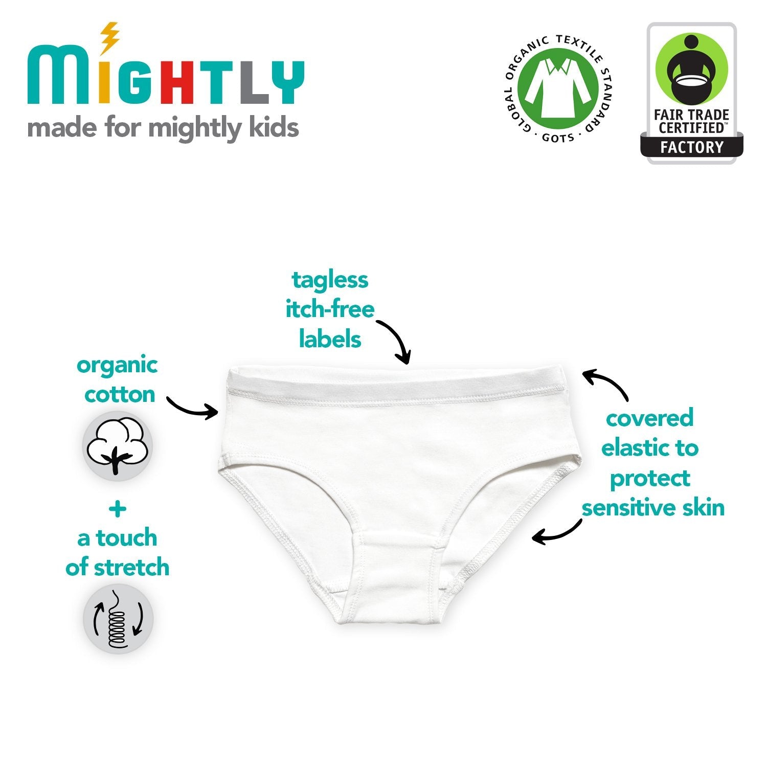 Organic Cotton Kids Bikini Underwear - 3 Pack - Mightly