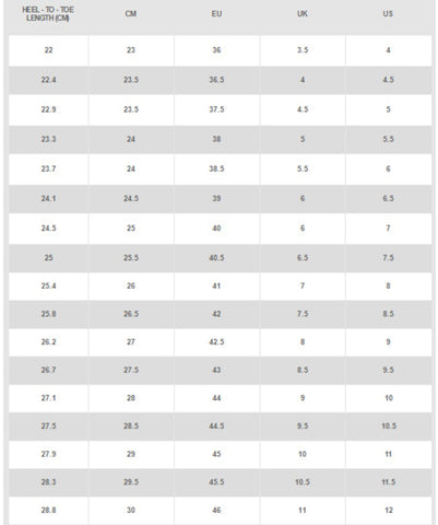 Nike Tennis Shoes Size Chart