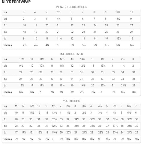 puma kids shoes size chart