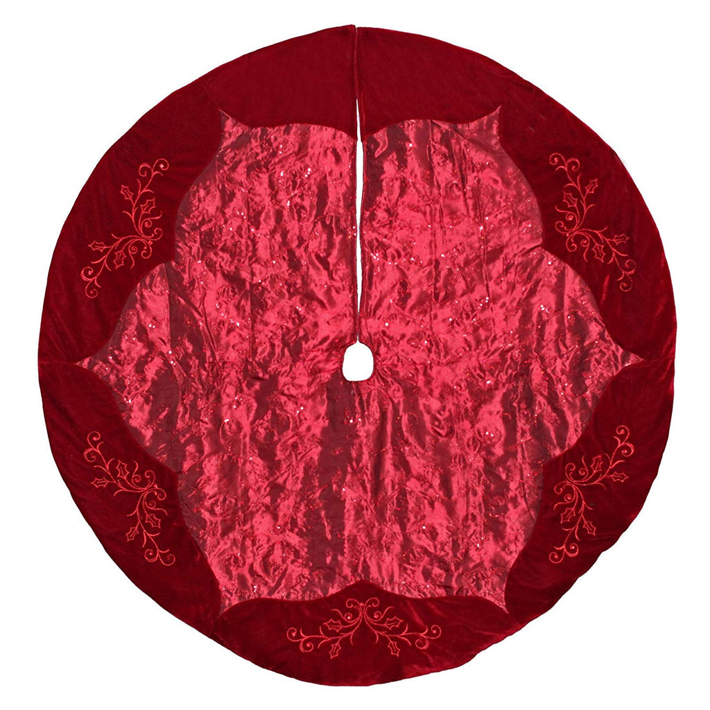 New Traditions 56 Inch Satin Tree Skirt with Sequin Embroidered Velvet ...