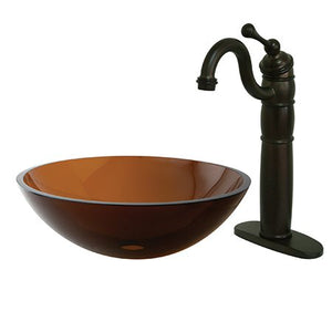Kingston Brass Vessel Sink With Sink Faucet And Drain Combo Amber Brown