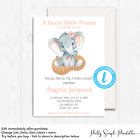 Elephant Baby Shower Invitation Girl Little Peanut Elpp Pretty Simple Printables