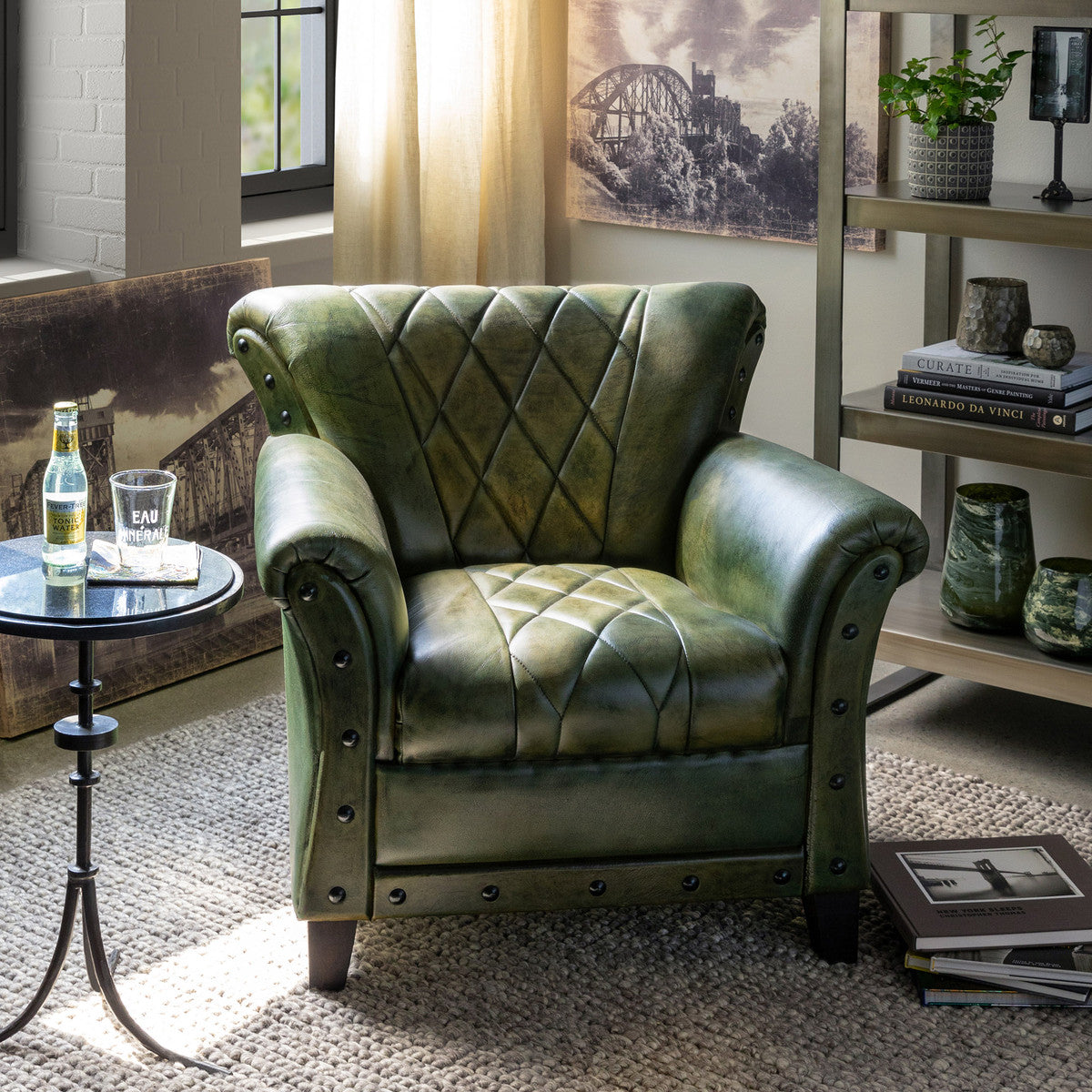 leather green armchair