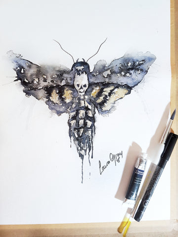 handmade Death head moth watercolour painting
