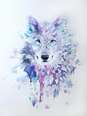 Geometric wolf watercolour art print