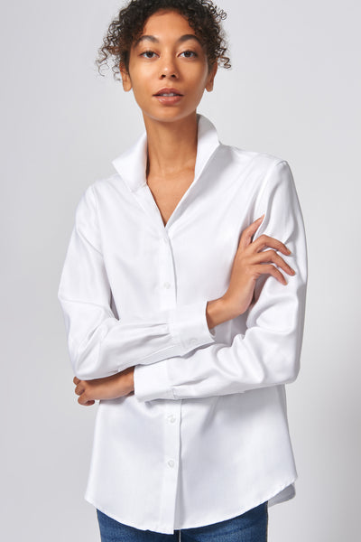 Ginna Box Pleat Shirt in White Herringbone Made From 100% Cotton – KAL ...