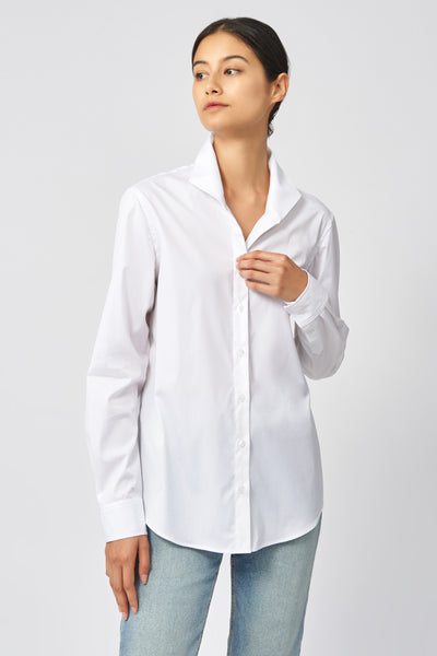 Ginna Box Pleat Shirt in White Stretch Made From a Cotton Blend – KAL ...