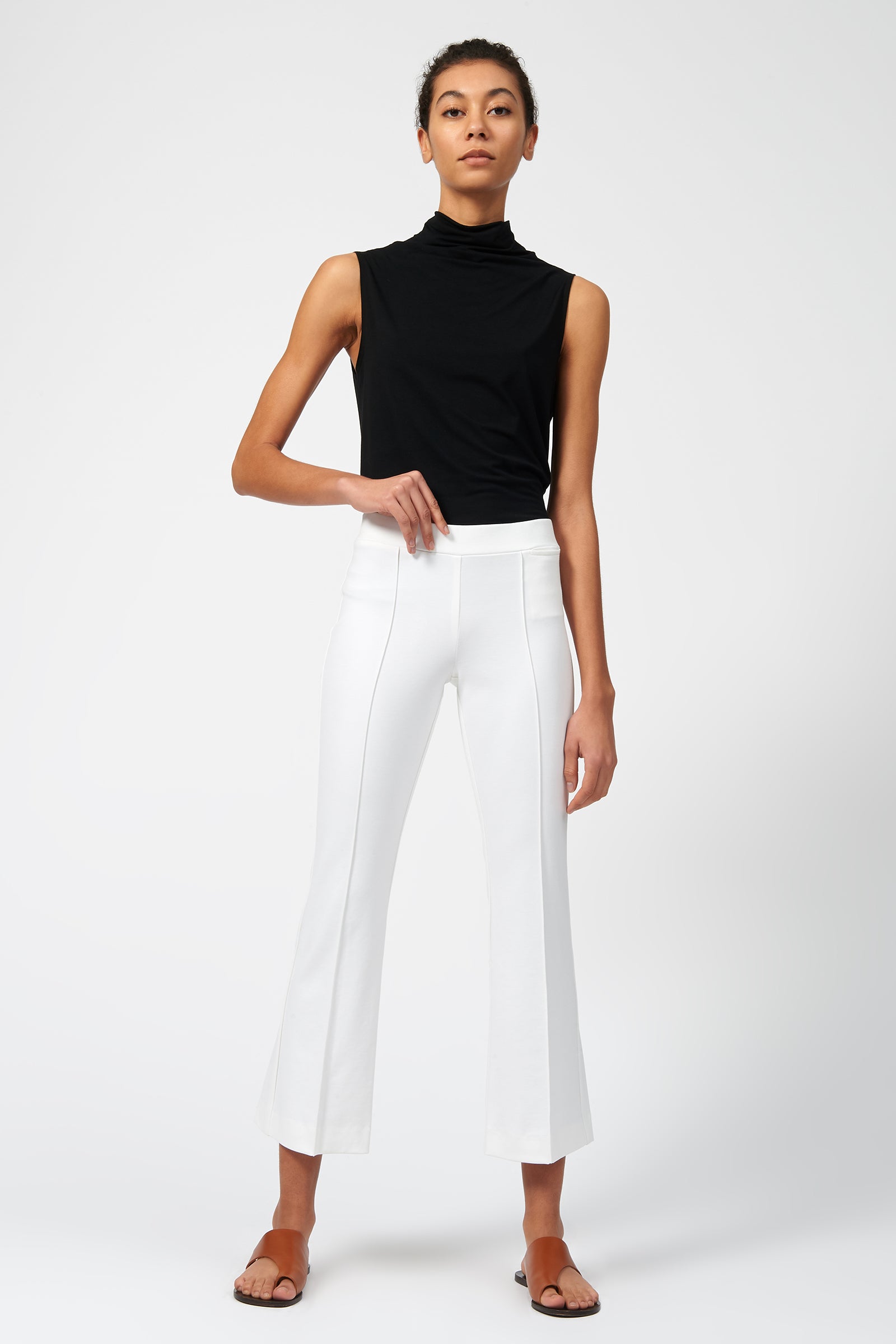 white cropped flare pants