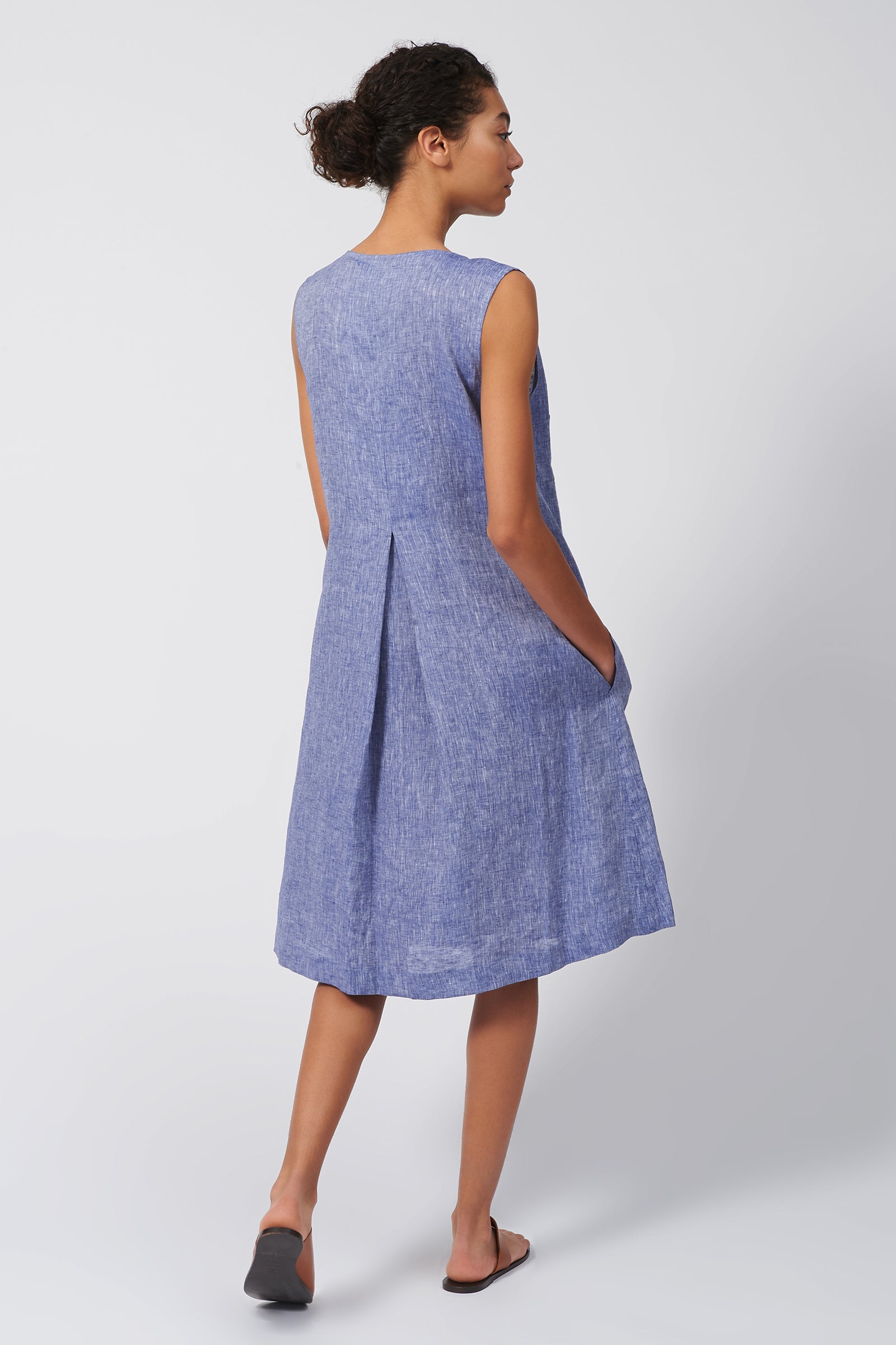 Pleat Front Zip Dress - Blue