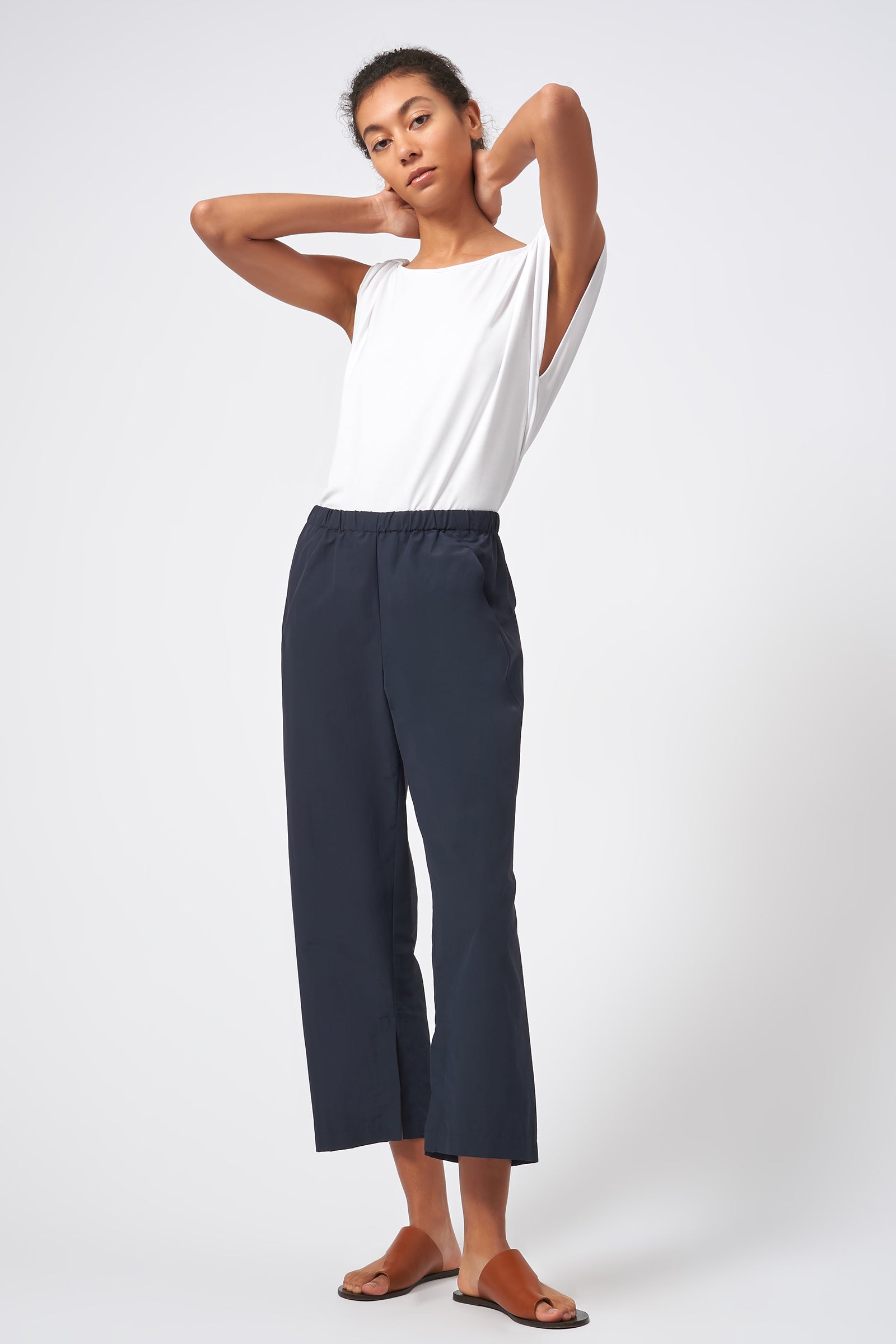 Split Hem Capri in Navy in Broadcloth – KAL RIEMAN