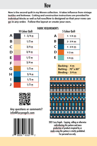 Back page fabric requirements Now Quilt Pattern by Lucy Engels