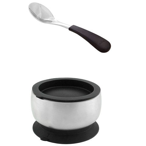 Avanchy | Stainless Steel Baby Bowl + Baby Spoon Set - Black