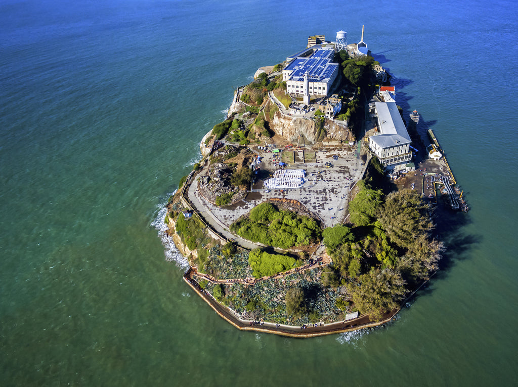 Aerial view of the infamous island of Alcatraz.