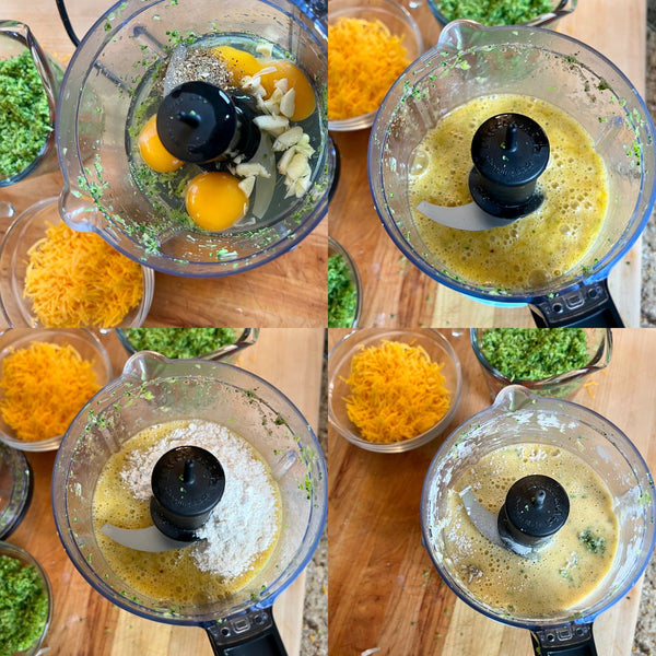 eggs and seasoning in food processor