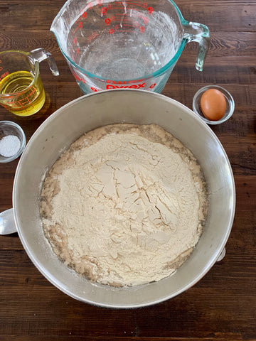 challah ingredients in a bowl ready to be mixed