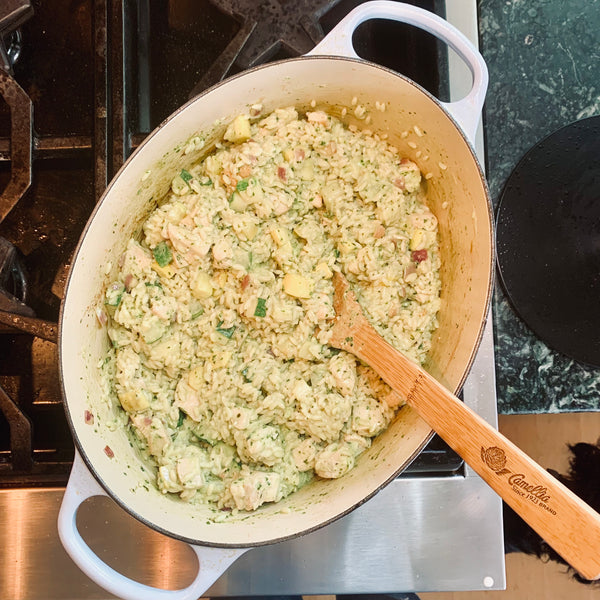 cooked orzo in the pot 