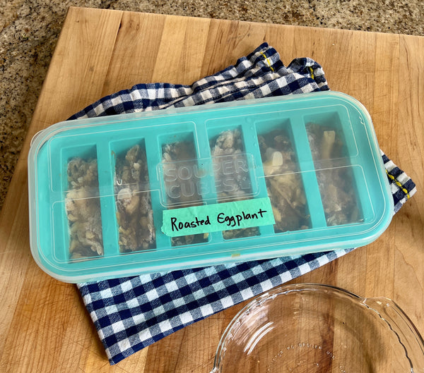 roasted eggplant in 1/2 cup Souper Cubes tray