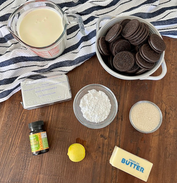 ingredients for cookies and cream cheesecake ice cream bars
