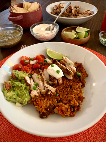 mexican brown rice and bean burrito bowl