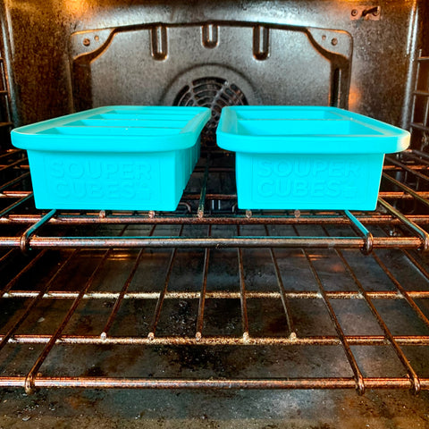 two souper cubes trays in an oven