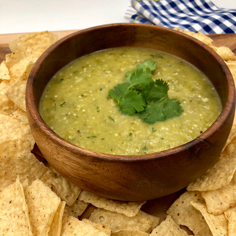 bowl of salsa verde with chips