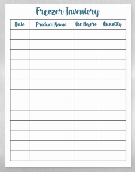 freezer inventory sheet