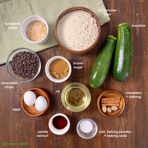 ingredients to make zucchini bread recipe by souper cubes