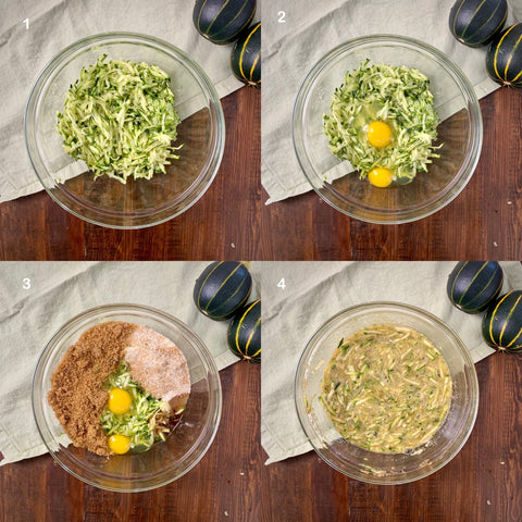 mixing the wet ingredients together in a bowl for zucchini bread recipe by souper cubes