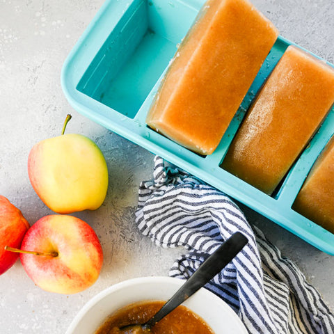frozen apple sauce cubes in 1 cup tray