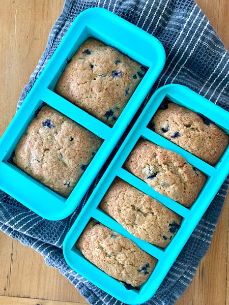 blueberry banana bread baked in 1cup and 2cup souper cubes trays
